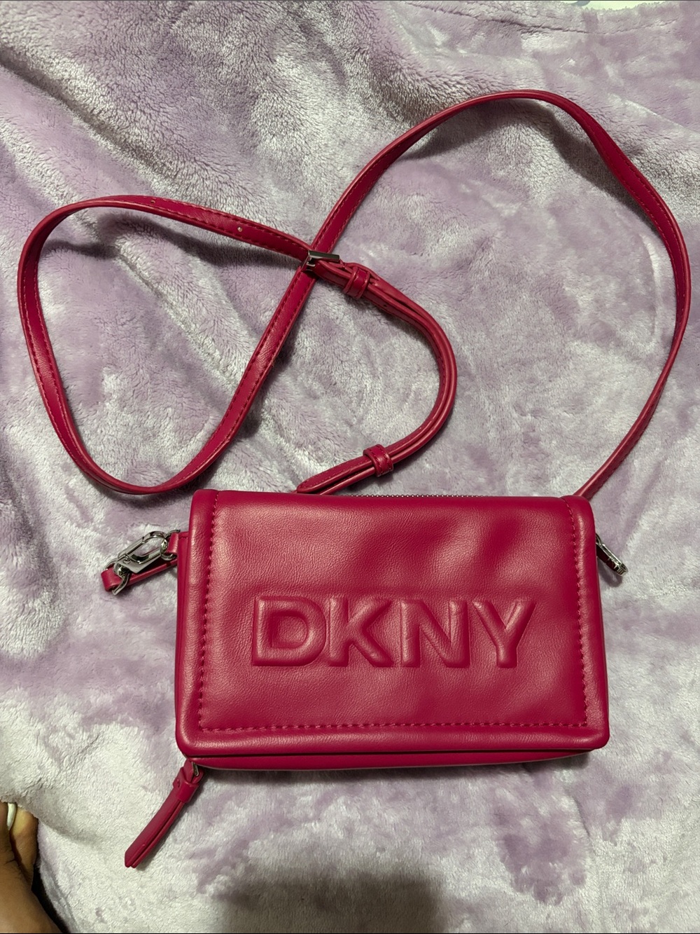 DKNY Fuchsia Embossed Leather Crossbody Bag